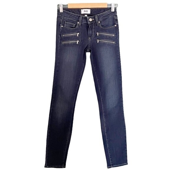 Paige Jeans Edgemont Moto Zip Skinny Stretch Denim Dark Wash Women’s Size 25 - Picture 2 of 11